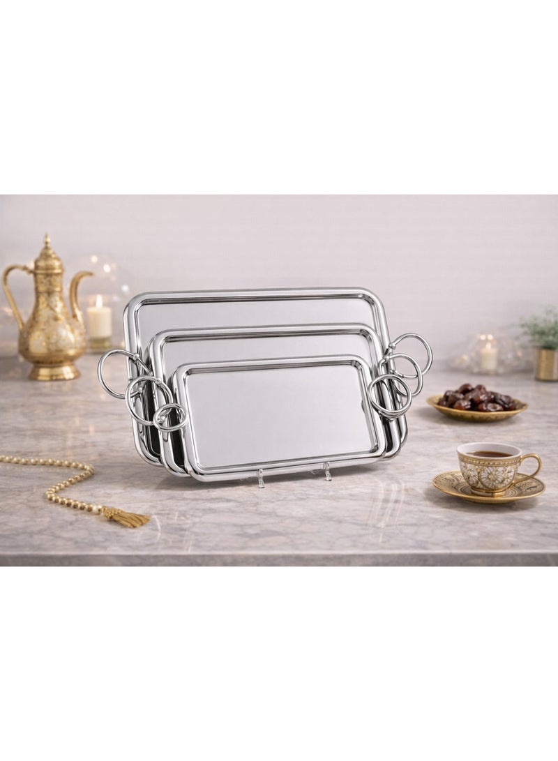 ريفان ✨ تباسي تقديم فاخرة – طقم 3 قطع بتصميم عصري ولمعان مرآتي ✨ - Image 1